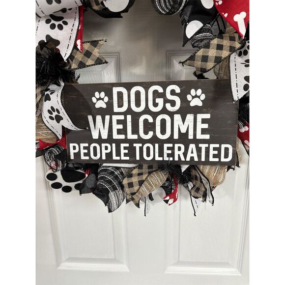 Dogs Welcome People Tolerated Front Door Wreath - Picture 2 of 5
